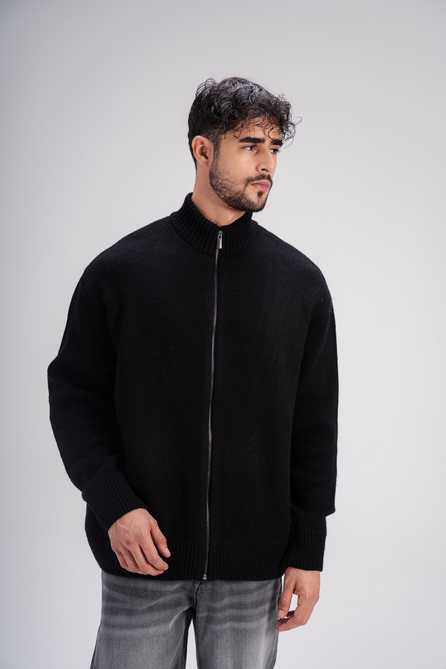 Black Full-Zip Knitted Sweater