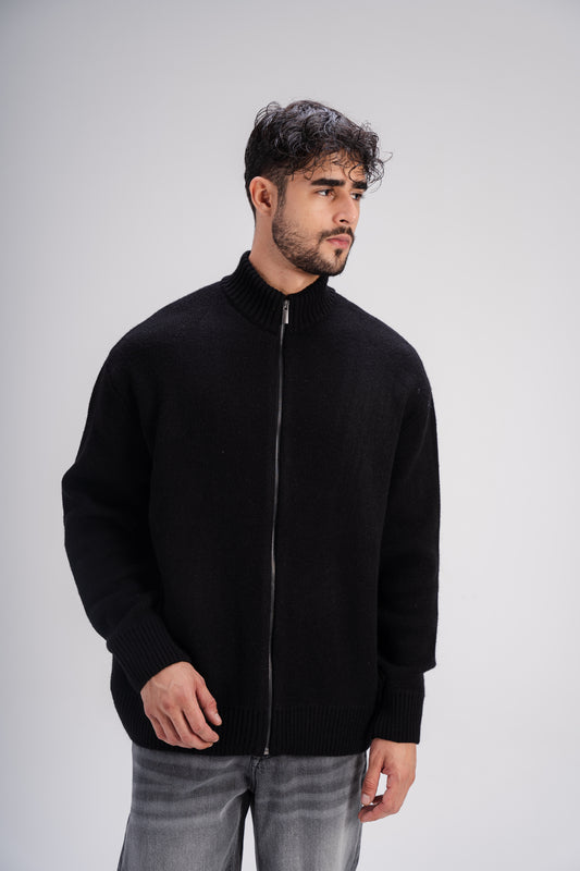 Black Full-Zip Knitted Sweater