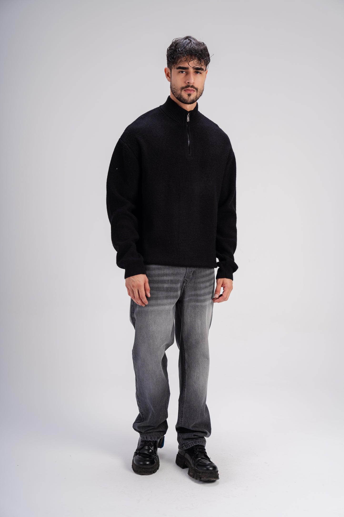 Black Full-Zip Knitted Sweater