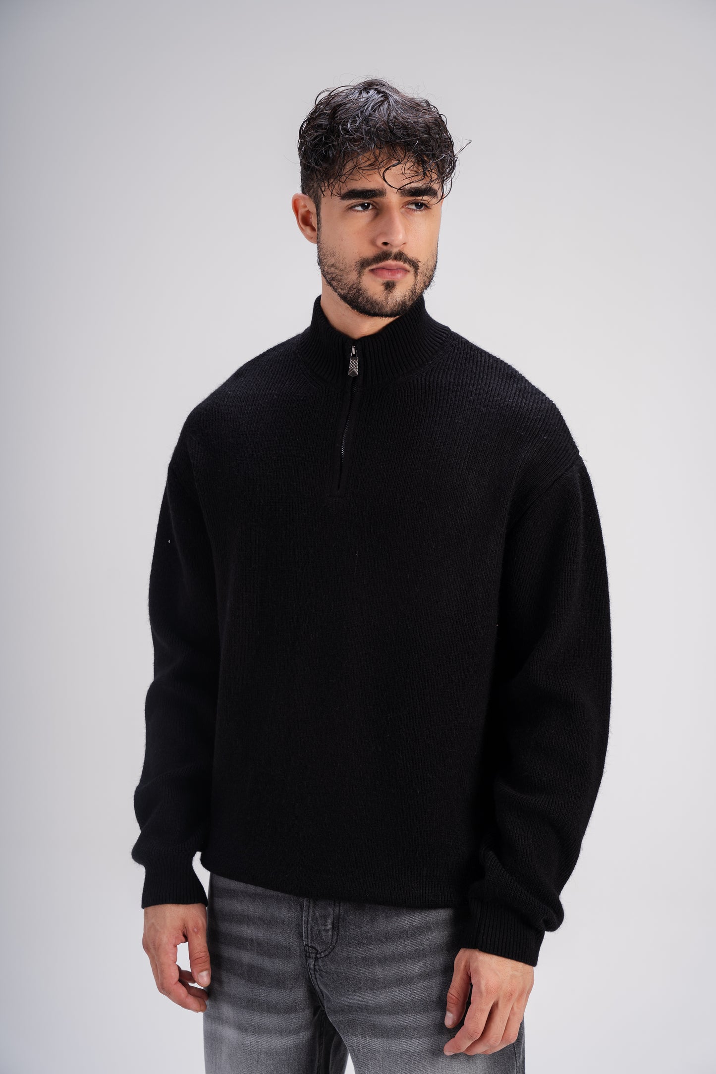 Quarter Zip Knit in Black