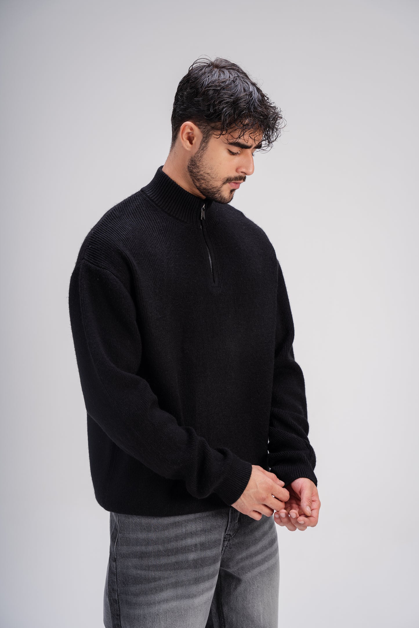 Black Full-Zip Knitted Sweater