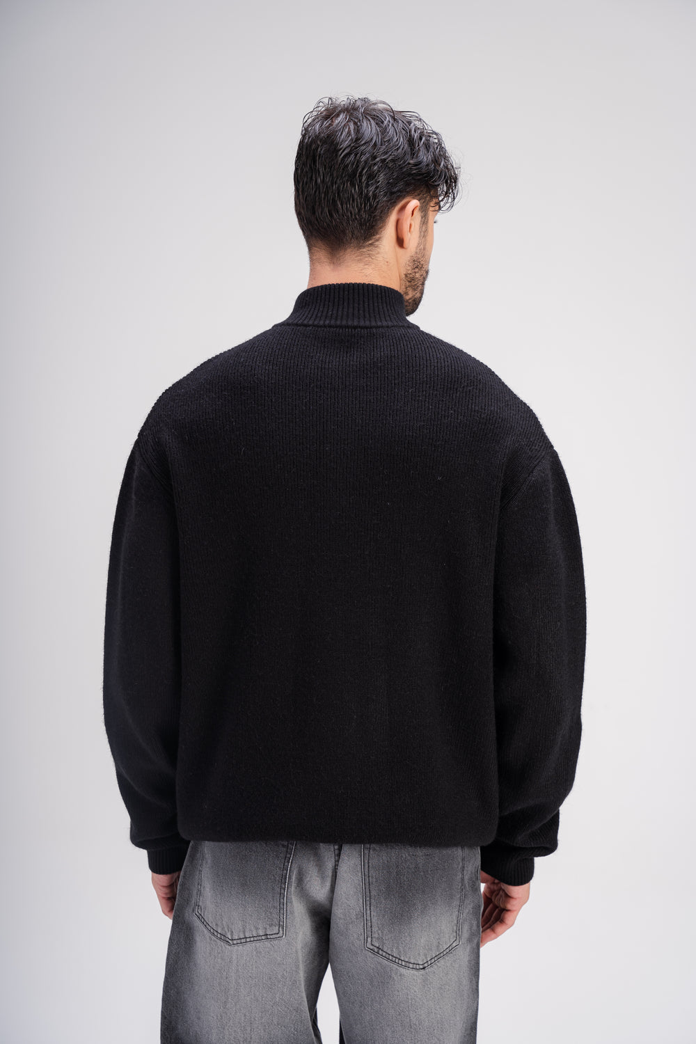 Full-Zip Knitted Sweater in Black