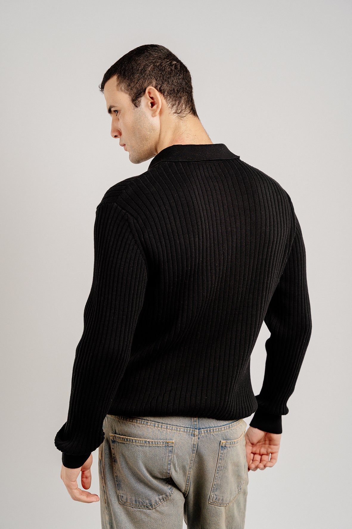 WOOL BLACK RIBBED SWEATER