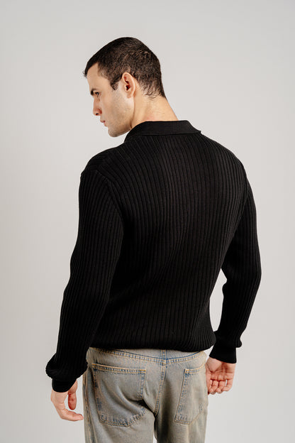 WOOL BLACK RIBBED SWEATER