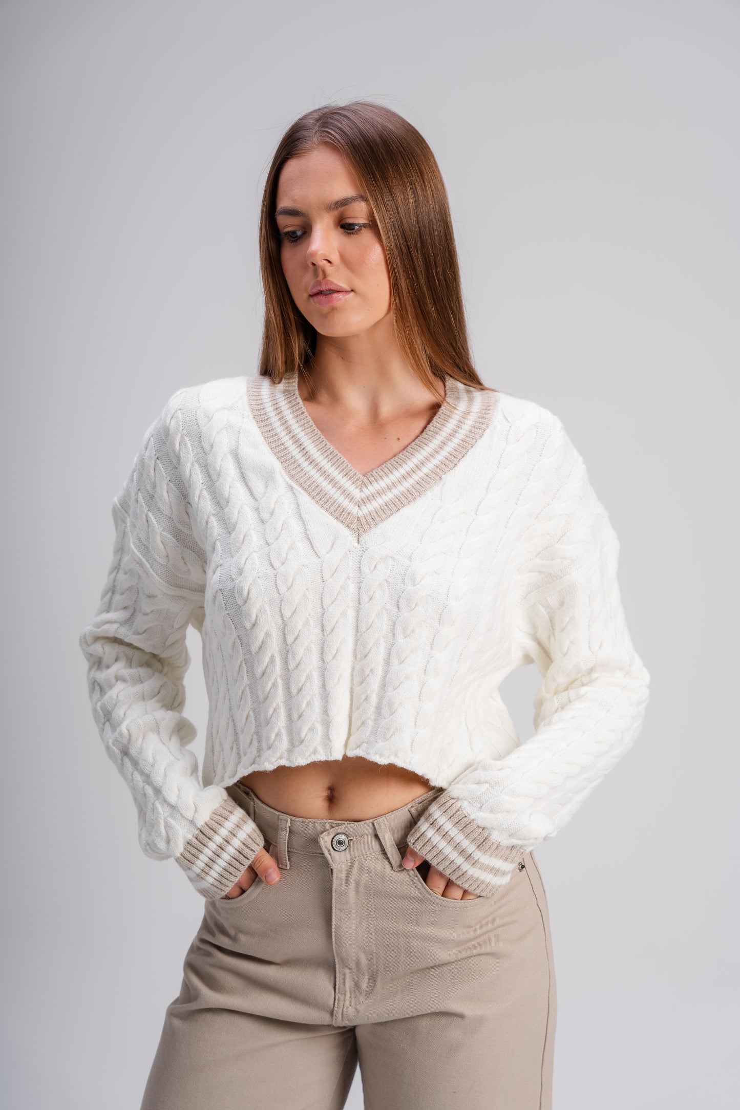 Cable Knit Sweater in Off White