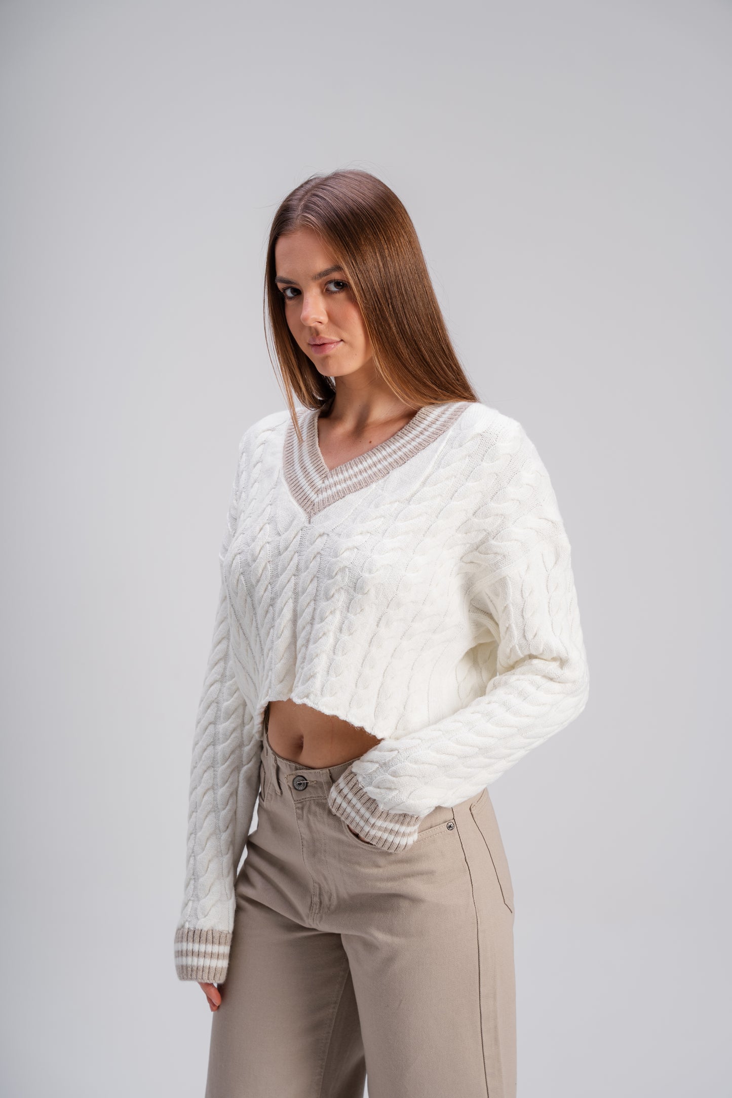 Cable Knit Sweater in Off White
