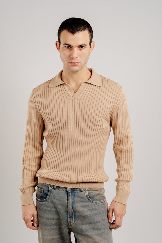 WOOL BEIGE RIBBED SWEATER