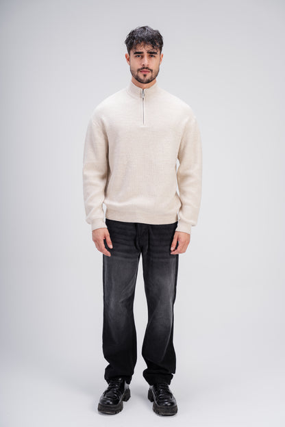 Quarter Zip Knit in Beige