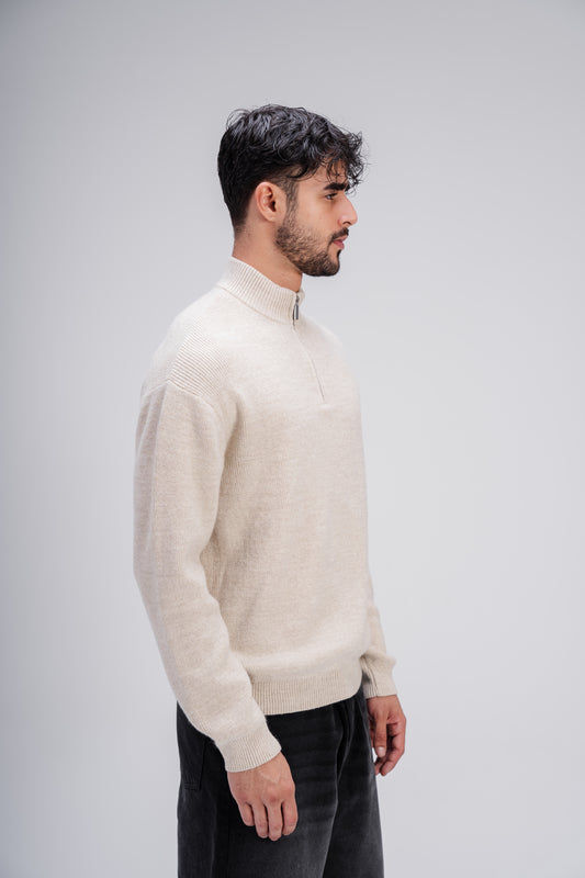 Quarter Zip Knit in Beige