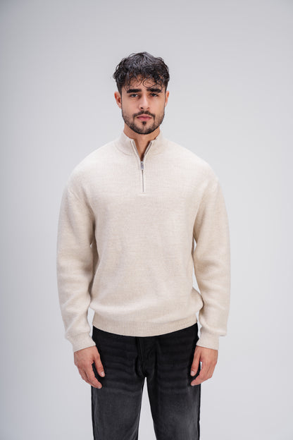 Quarter Zip Knit in Beige