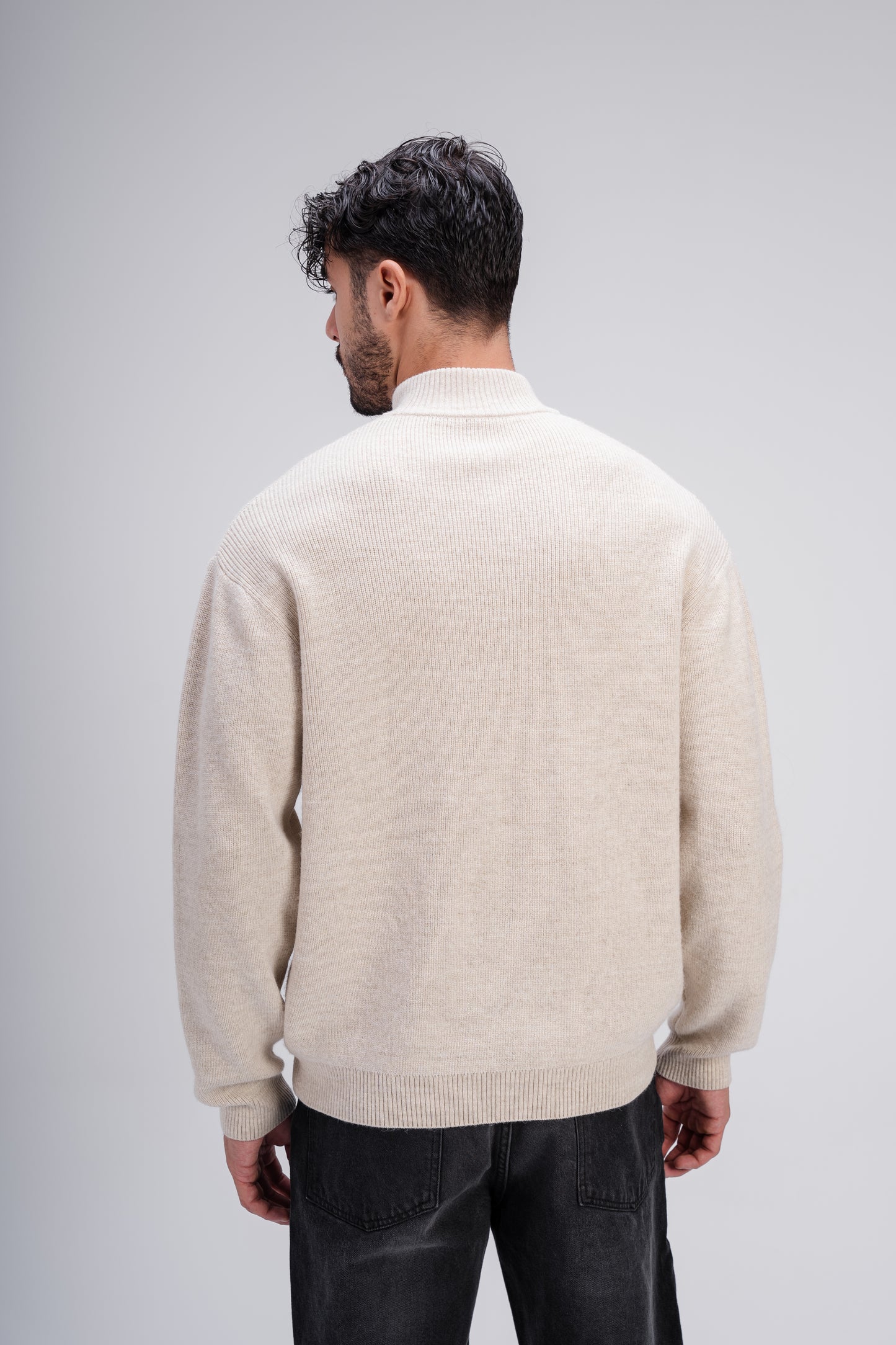 Quarter Zip Knit in Beige