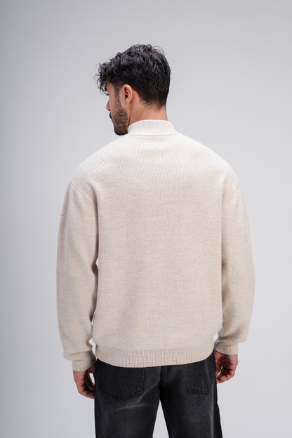 Quarter Zip Knit in Beige