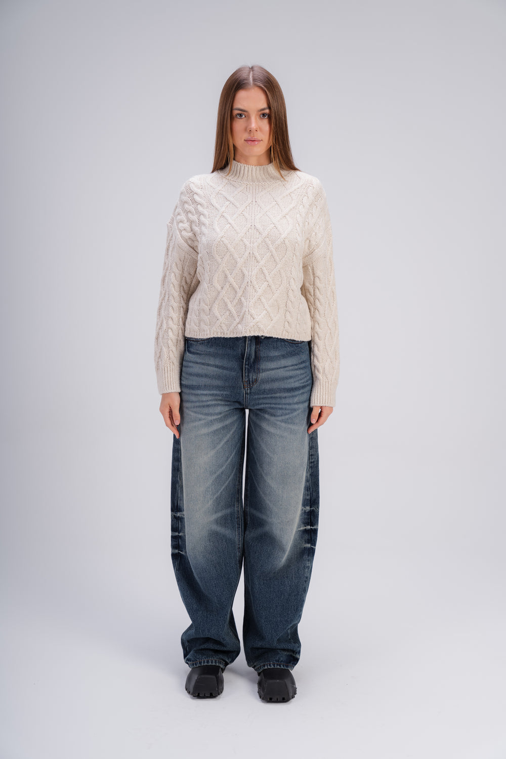 Women High-Waisted Dark Blue Wide-Leg Jeans