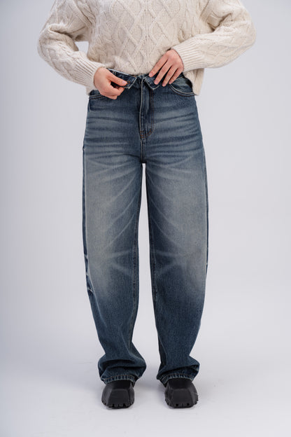 Women High-Waisted Dark Blue Wide-Leg Jeans