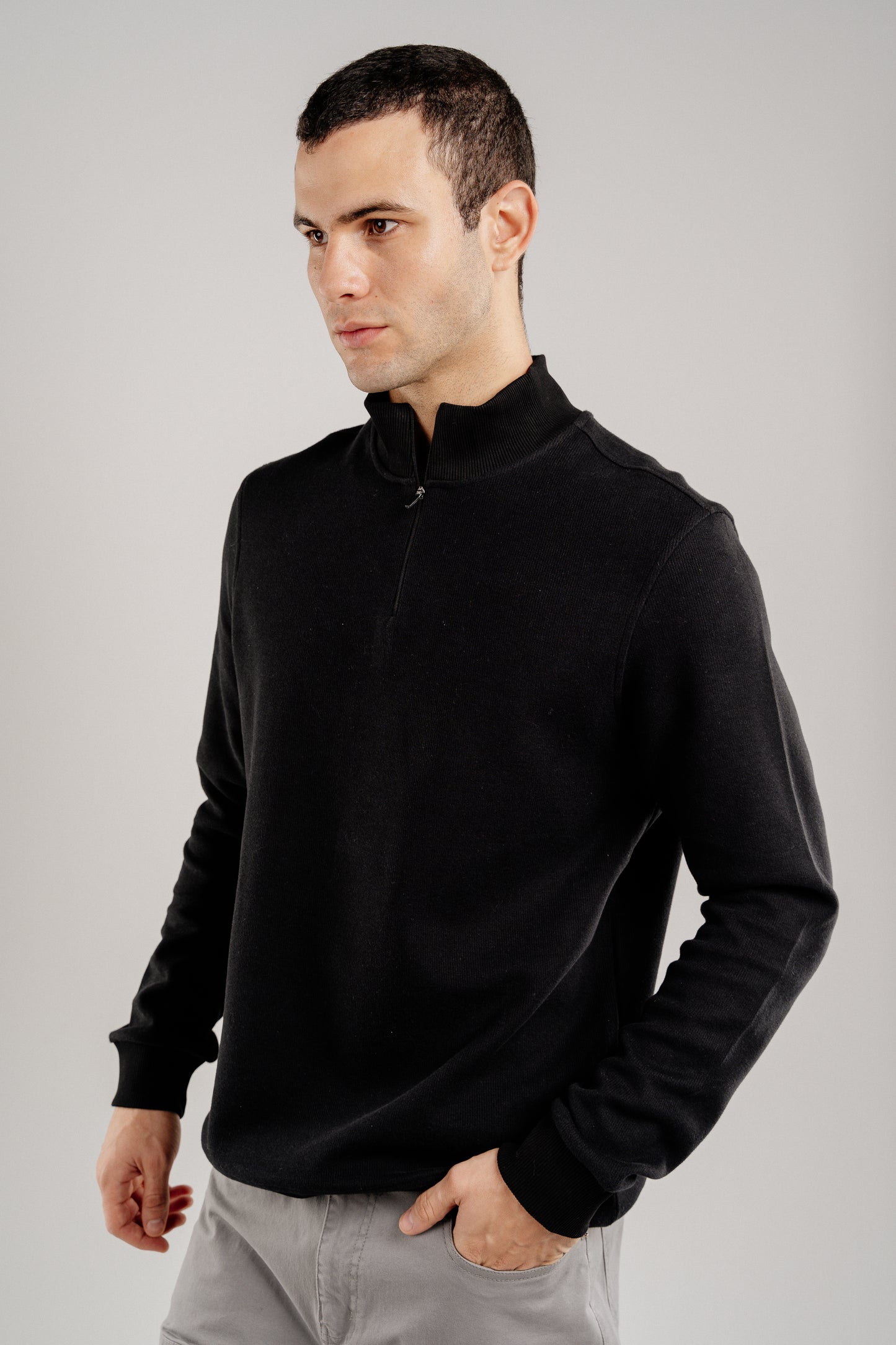 BLACK QUARTER-ZIP CASHMERE