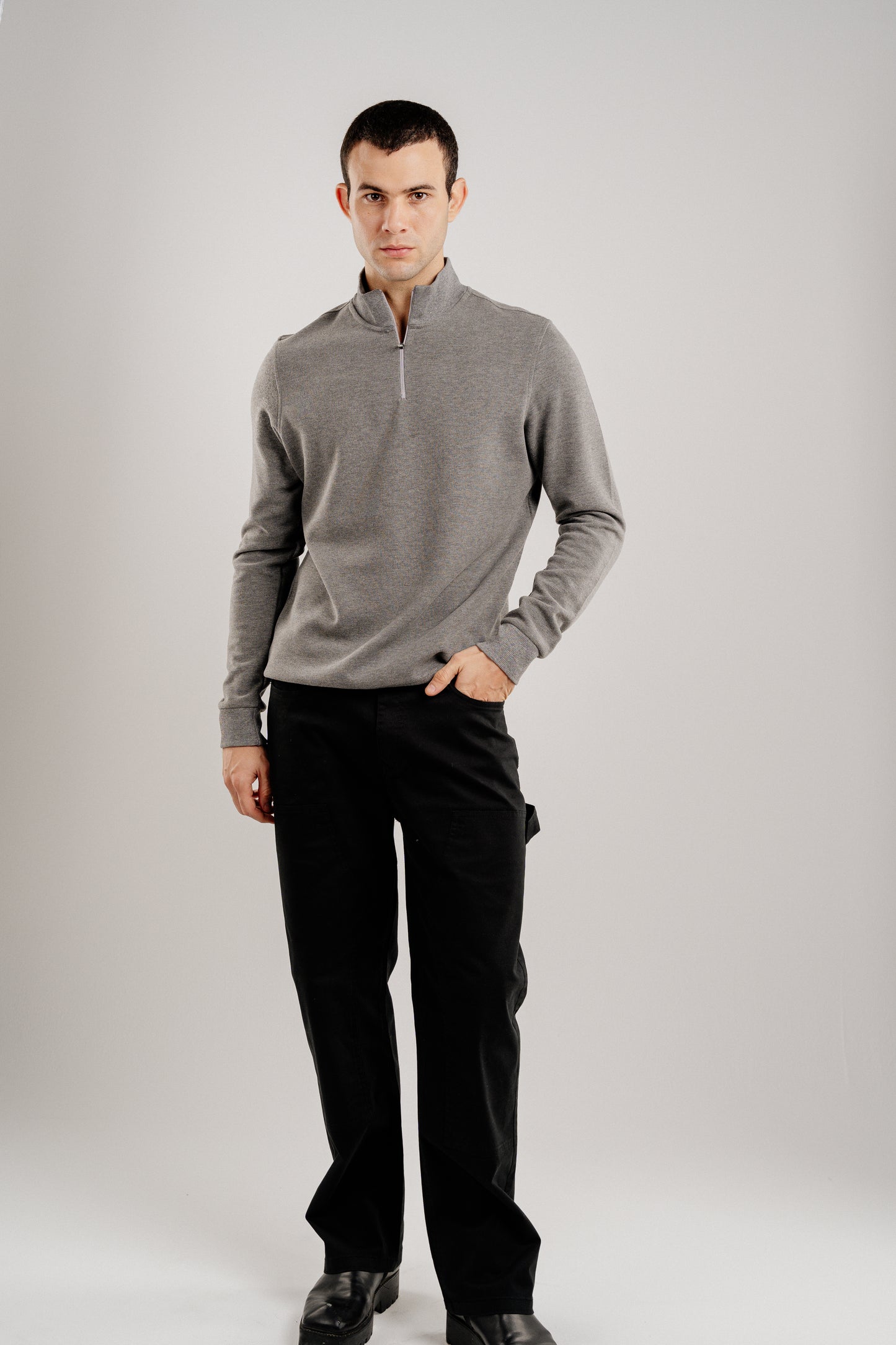 GREY QUARTER-ZIP CASHMERE