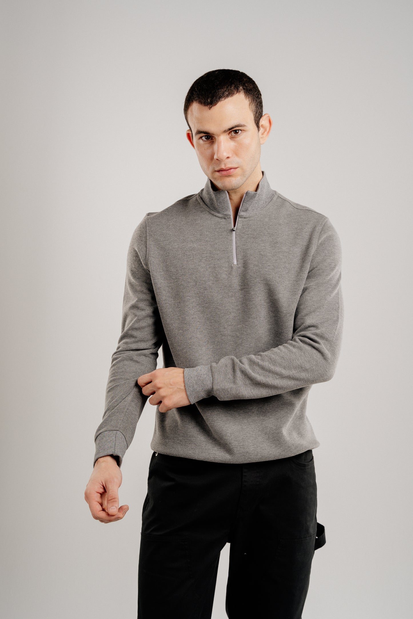 GREY QUARTER-ZIP CASHMERE