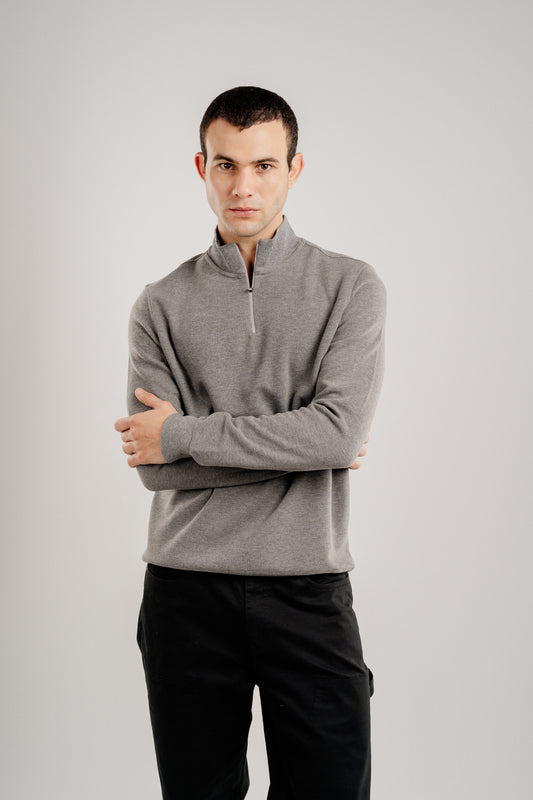 GREY QUARTER-ZIP CASHMERE