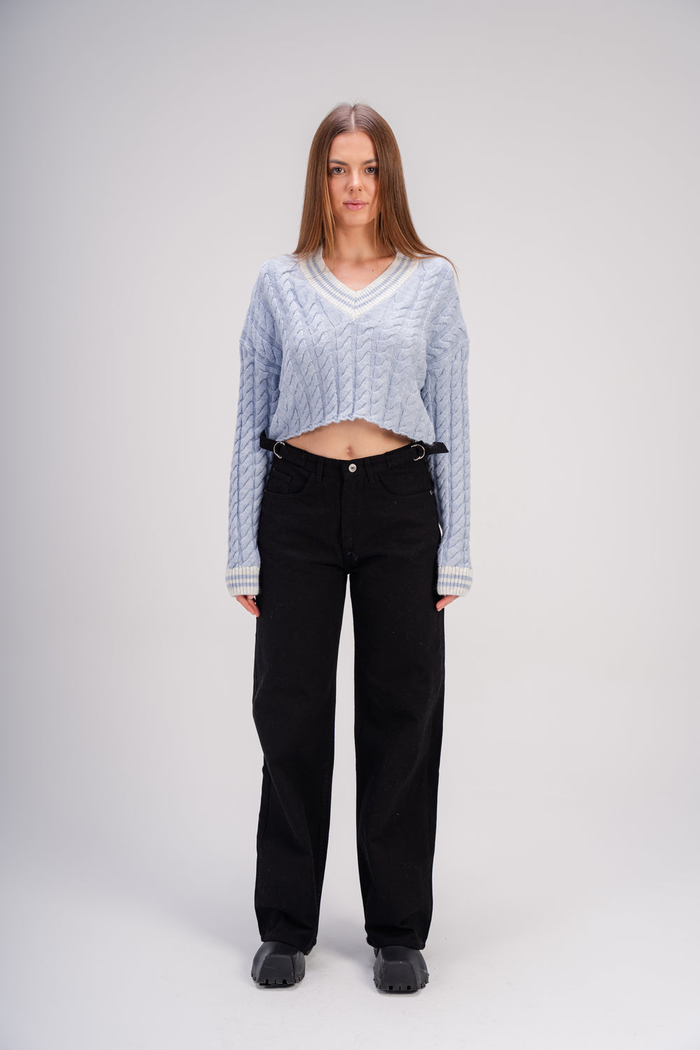 Cable Knit Sweater in Light Blue