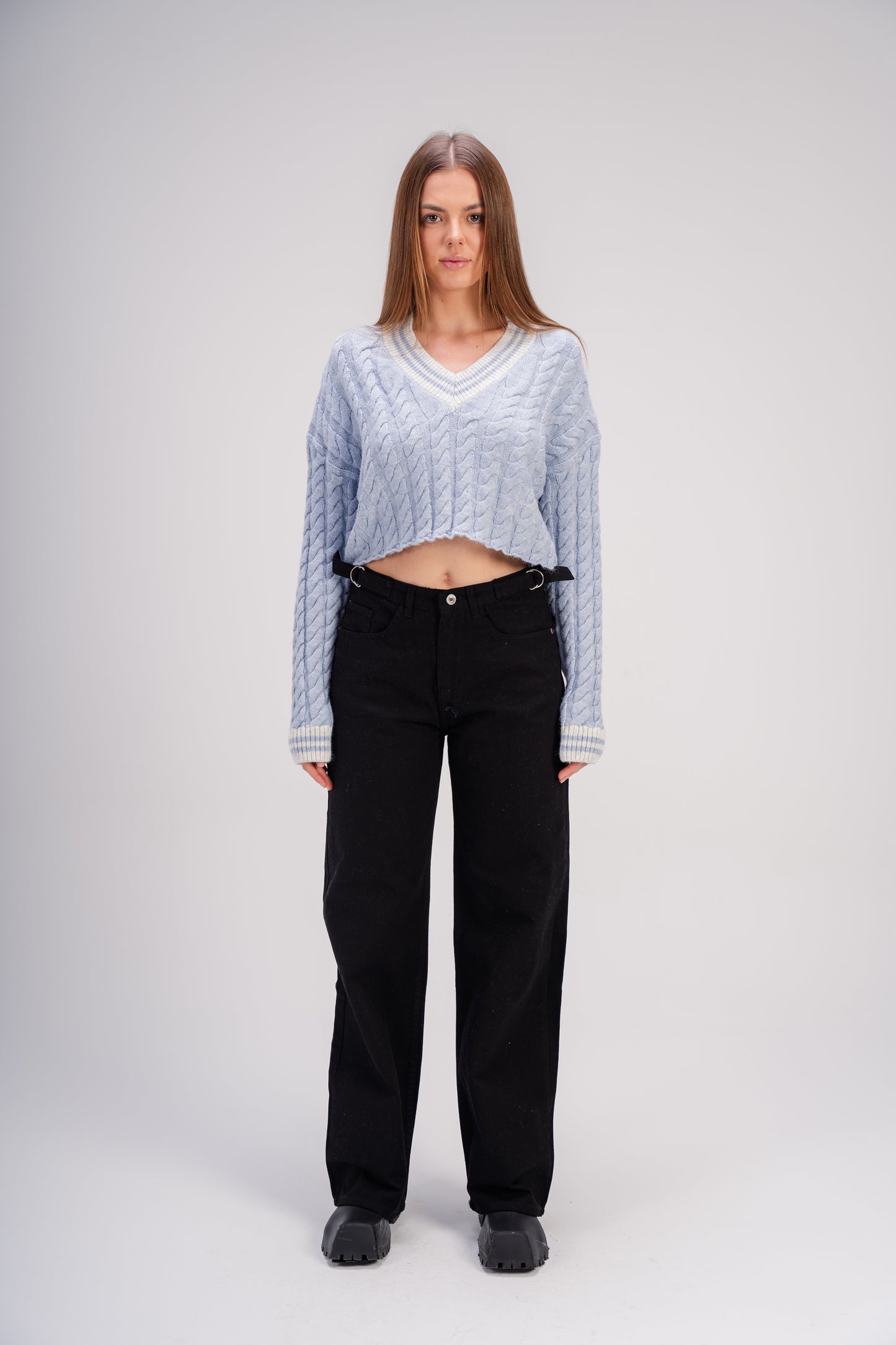 Cable Knit Sweater in Light Blue