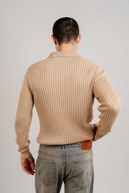 WOOL BEIGE RIBBED SWEATER