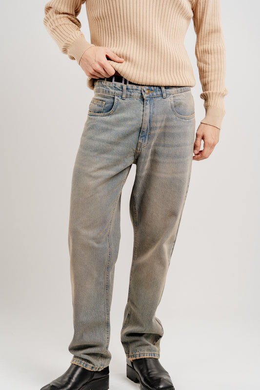 STRAIGHT FIT BEIGE DENIM JEANS