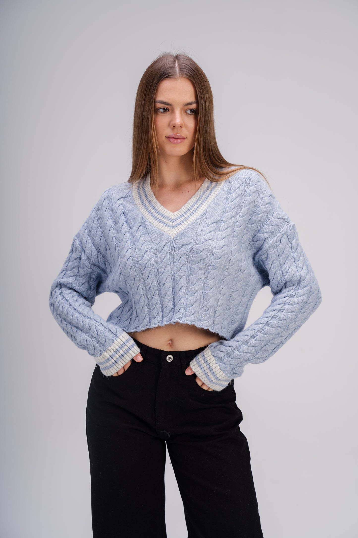 Cable Knit Sweater in Light Blue