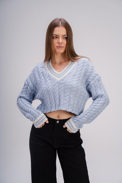 Cable Knit Sweater in Light Blue