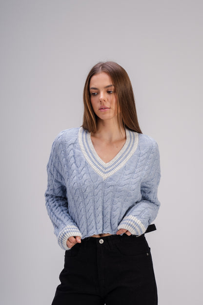 Cable Knit Sweater in Light Blue