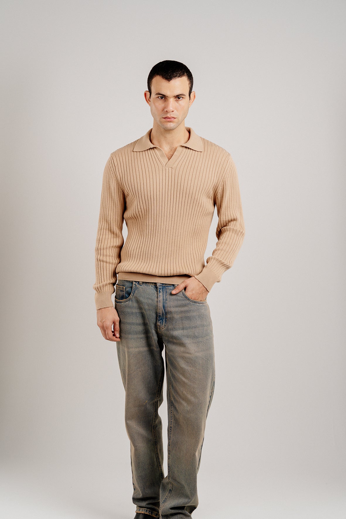 WOOL BEIGE RIBBED SWEATER