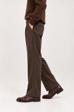 Men's Brown Pleated Wide-Leg Trousers
