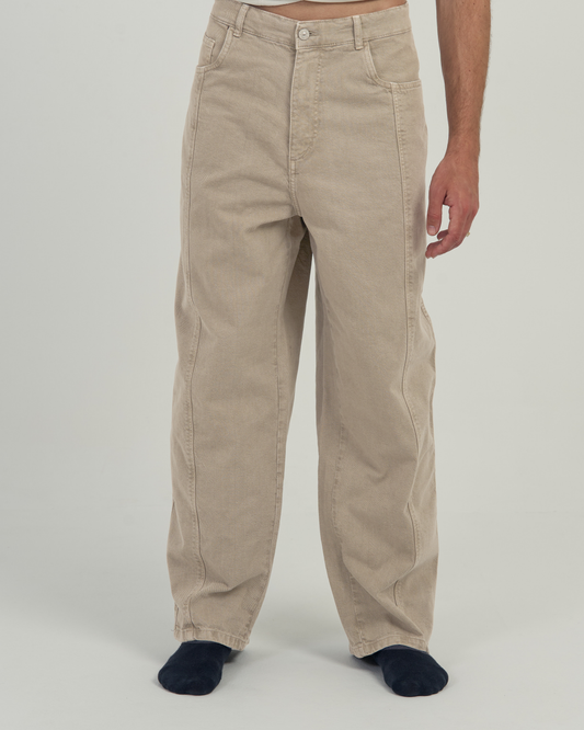 Relaxed Fit Paneled Wide-Leg Pants - Sand