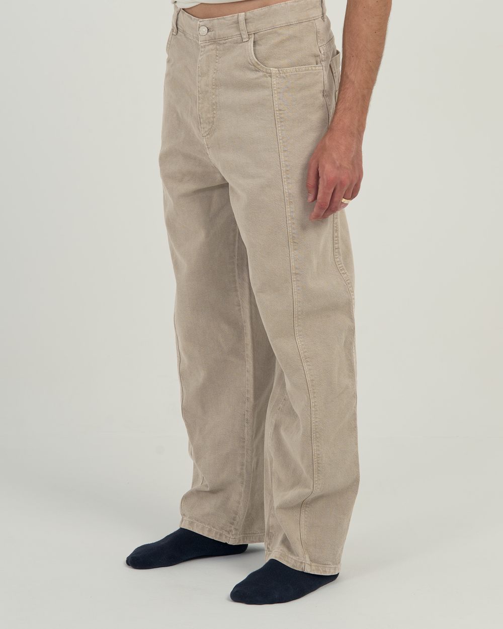 Relaxed Fit Paneled Wide-Leg Pants - Sand