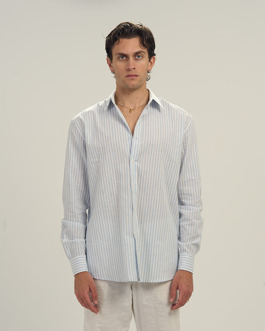 Striped Linen Shirt Sky Blue
