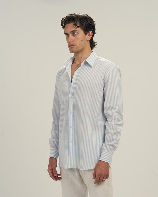 Striped Linen Shirt Sky Blue