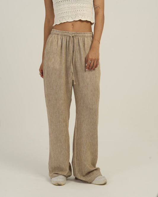 Women's Relaxed Linen-Blend Wide-Leg Trousers Beige