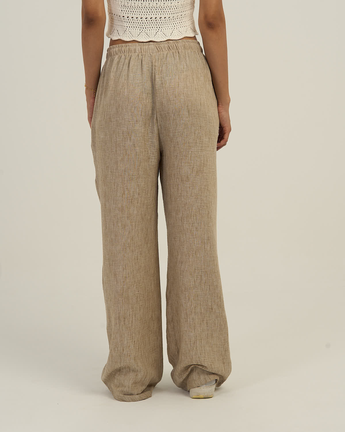 Women's Relaxed Linen-Blend Wide-Leg Trousers Beige