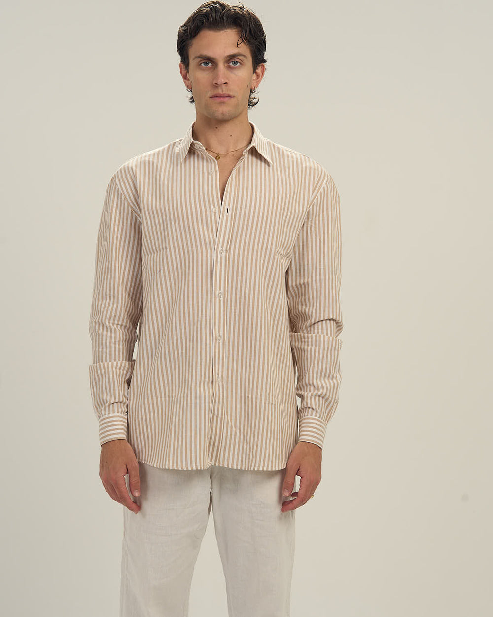 Striped Linen Shirt Beige