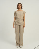 Women's Relaxed Linen-Blend Wide-Leg Trousers Beige