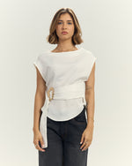 Women’s Satin blouse with Sculptural Gold Buckle Off White