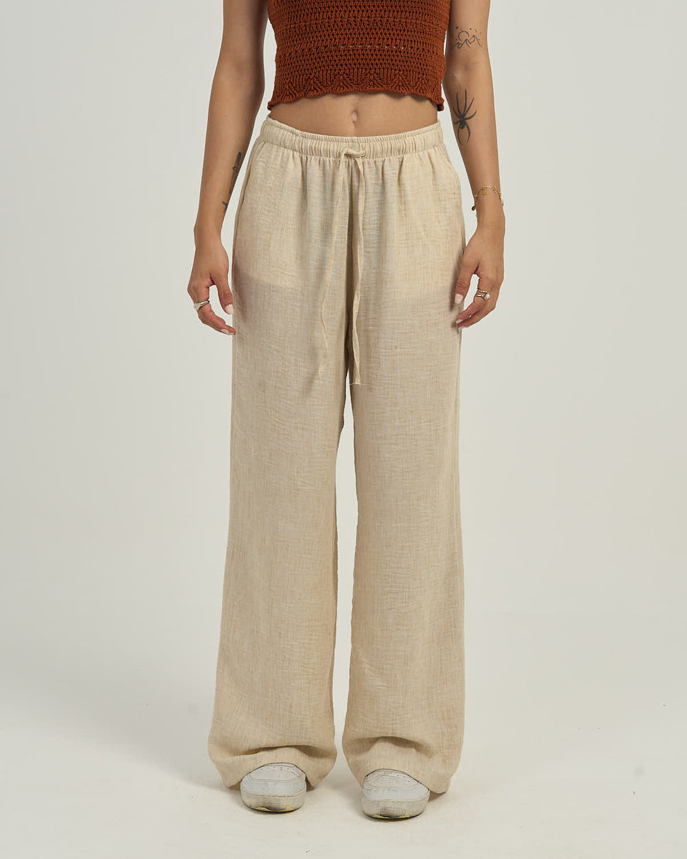 Women's Relaxed Linen-Blend Wide-Leg Trousers Light  Beige