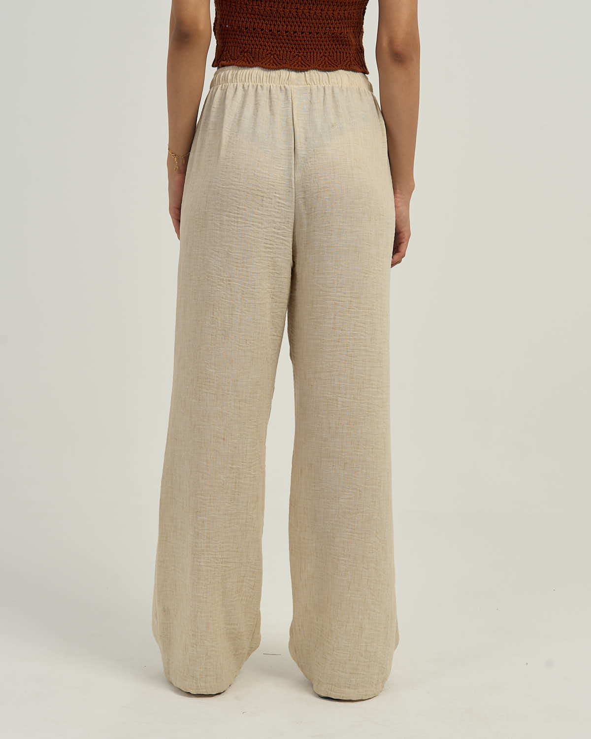 Women's Relaxed Linen-Blend Wide-Leg Trousers Light  Beige