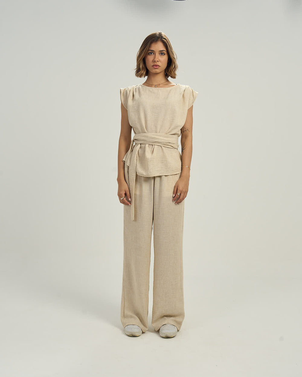 Women's Relaxed Linen-Blend Wide-Leg Trousers Light  Beige