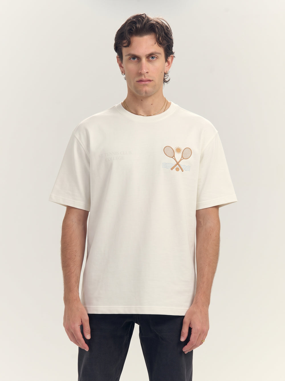 Men's Oversized "kntd club" Graphic Tee Off White