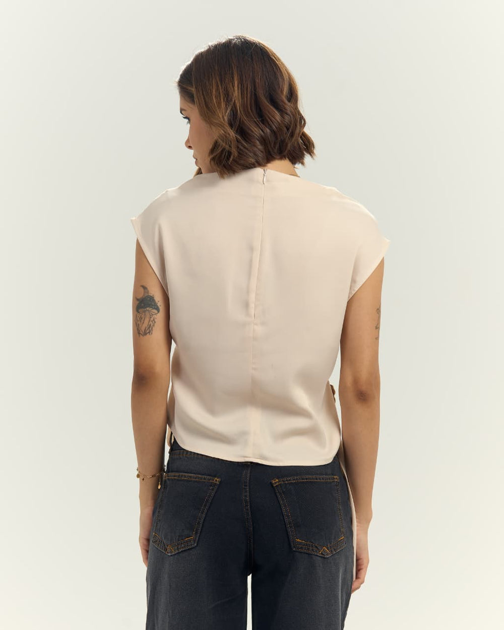Women’s Satin blouse with Sculptural Gold Buckle Beige