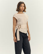 Women’s Satin blouse with Sculptural Gold Buckle Beige