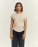 Women’s Satin blouse with Sculptural Gold Buckle Beige