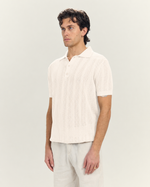 Midnight Mesh Knit Polo In Off White