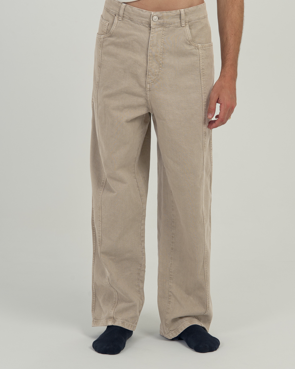Relaxed Fit Paneled Wide-Leg Pants - Sand