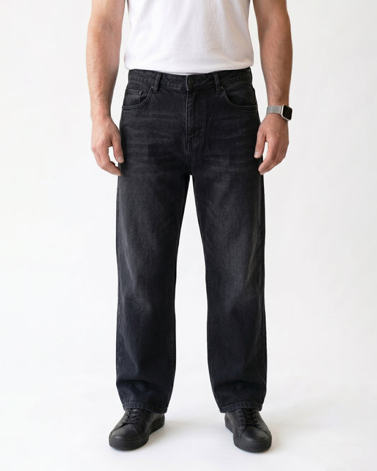 Men's Relaxed Straight-Leg Denim in Black